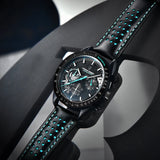 Chronographe squelette noir, bracelet cuir