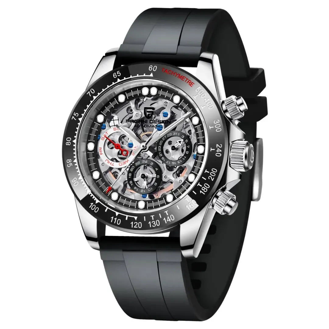 Montre automatique Arc-en-ciel 40 mm — Lunette noire, bracelet caoutchouc