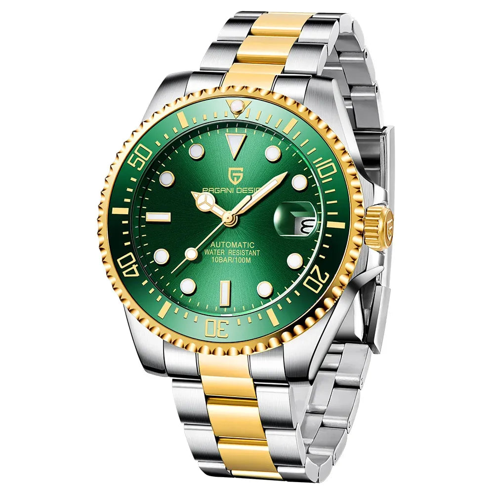 Montre de plongée automatique 43 mm — Vert, acier et or