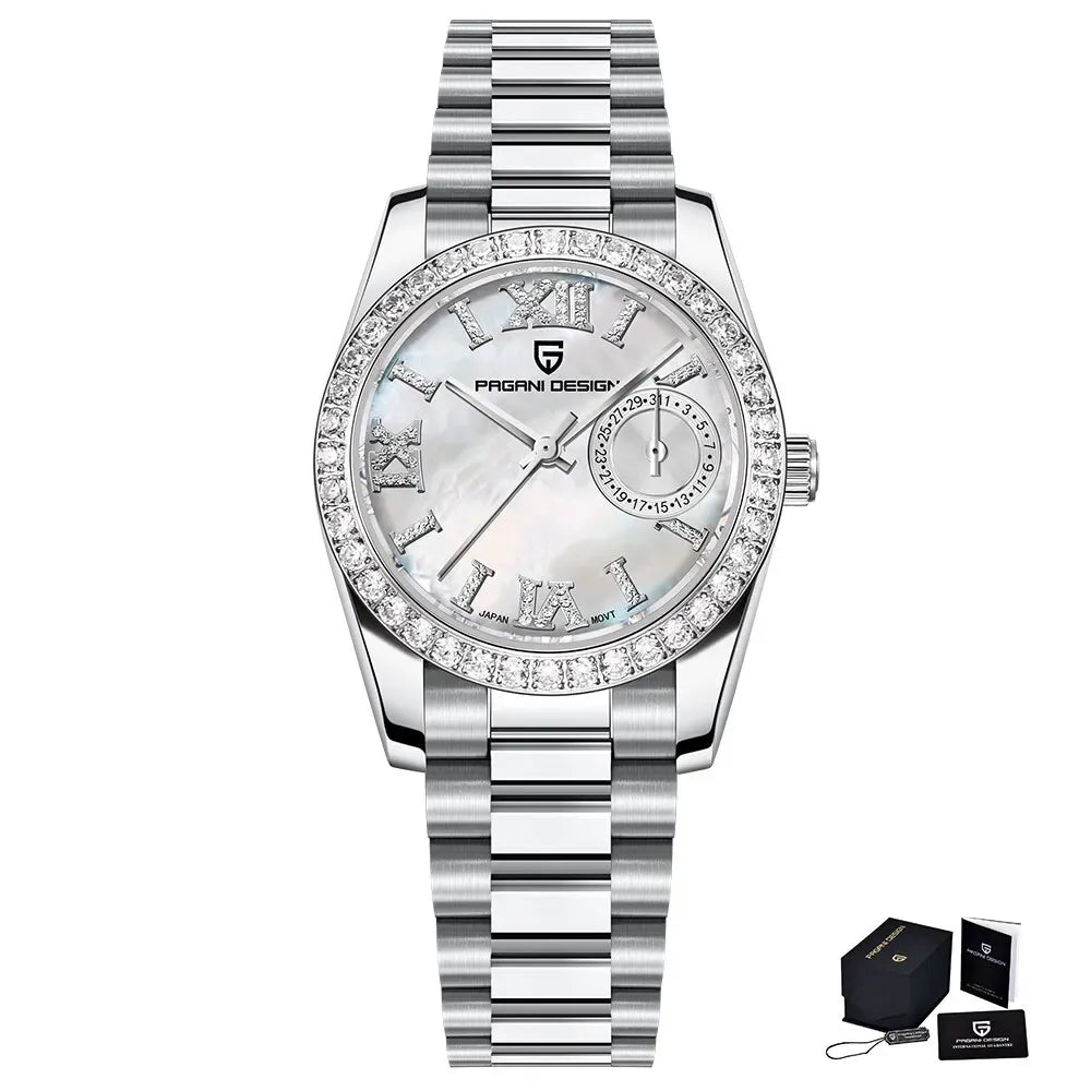 Montre femme 32 mm, lunette sertie — Nacré