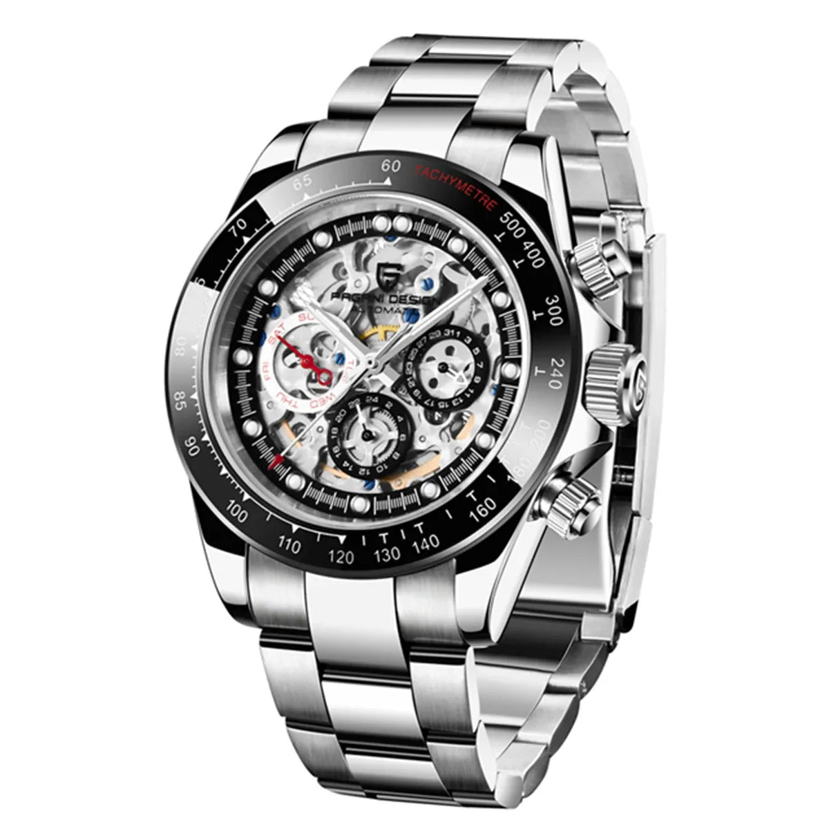 Montre automatique Arc-en-ciel 40 mm — Lunette noire, bracelet acier