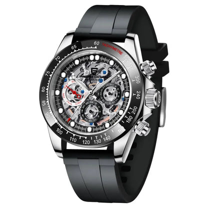 Montre automatique Arc-en-ciel 40 mm — Lunette noire, bracelet caoutchouc