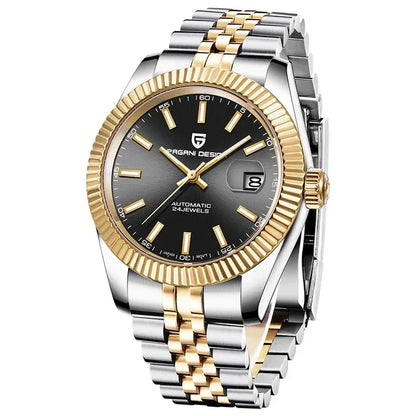 Montre automatique Cannelée 42 mm — Noir, acier et or