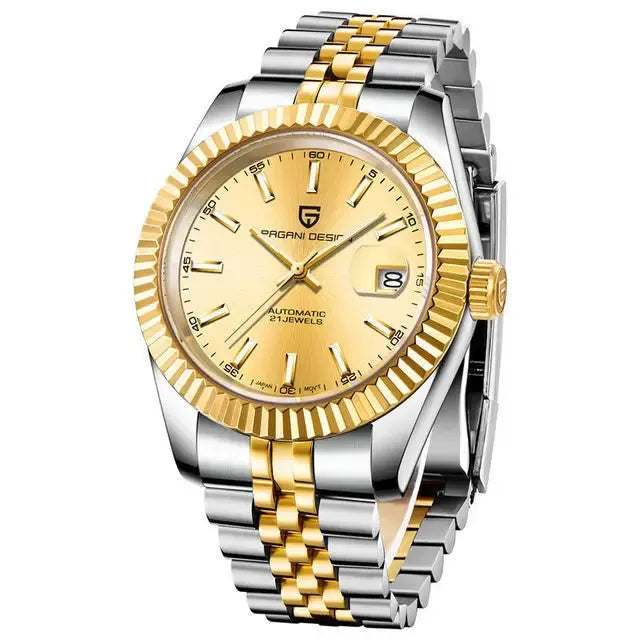 Montre automatique Cannelée 42 mm — Champagne, acier et or