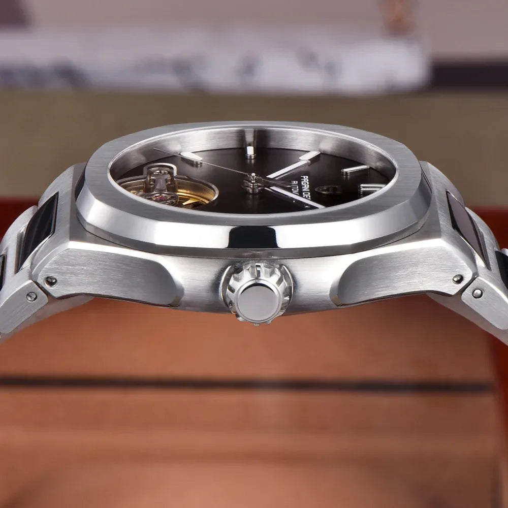 Montre automatique cœur ouvert, bracelet acier