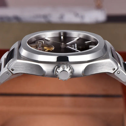 Montre automatique cœur ouvert, bracelet acier