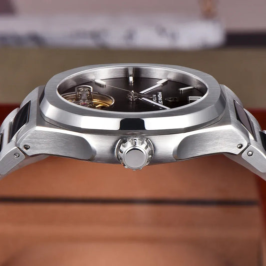 Montre automatique cœur ouvert, bracelet acier
