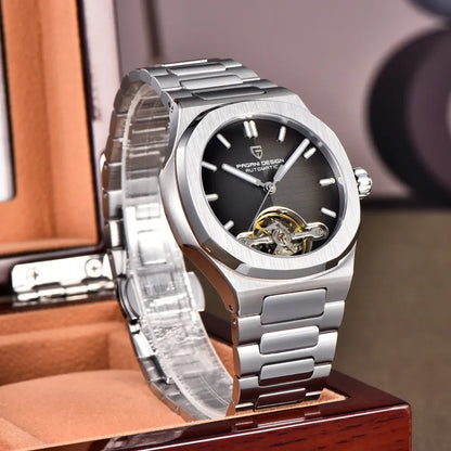 Montre automatique cœur ouvert, bracelet acier