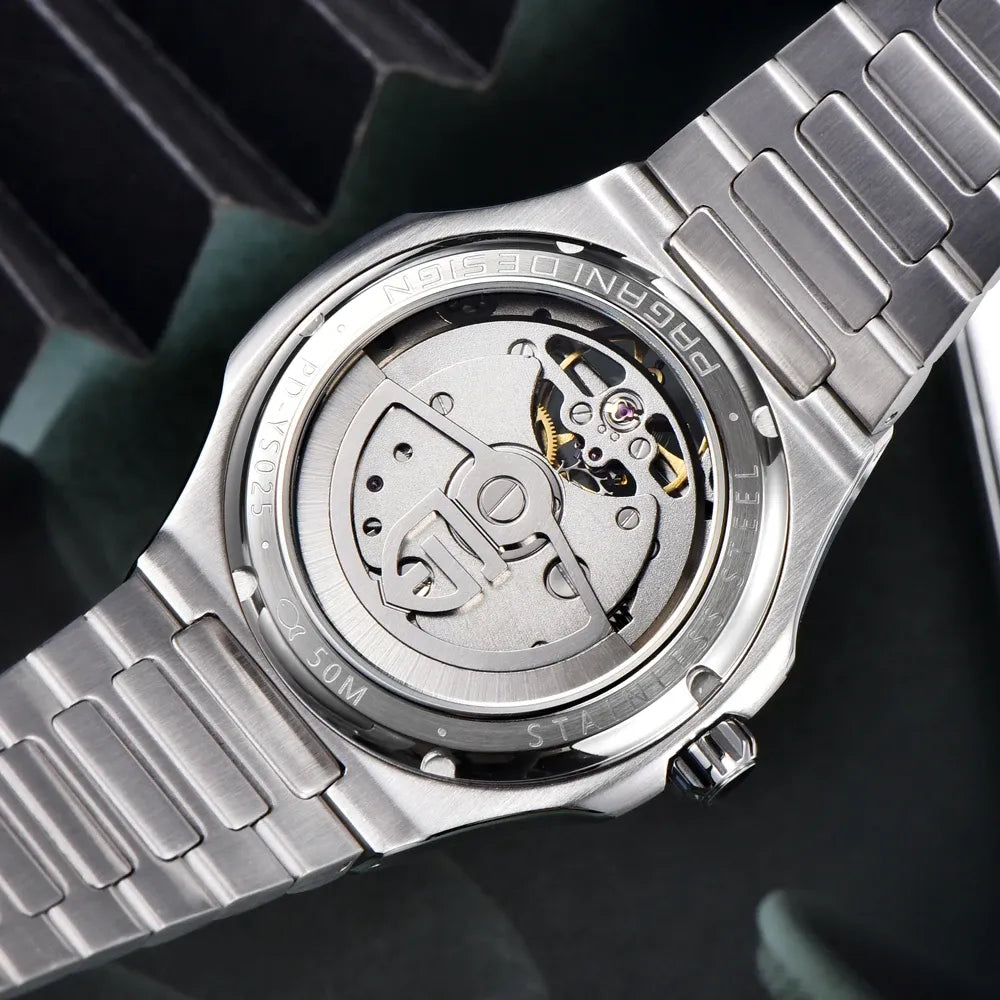 Montre automatique cœur ouvert, bracelet acier
