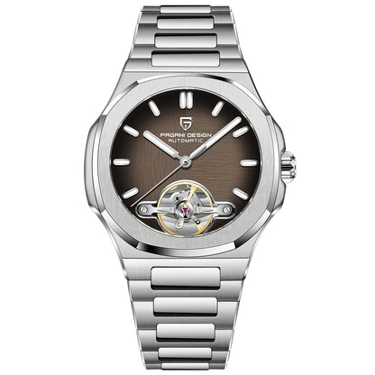 Montre automatique cœur ouvert, bracelet acier — Brun fumé
