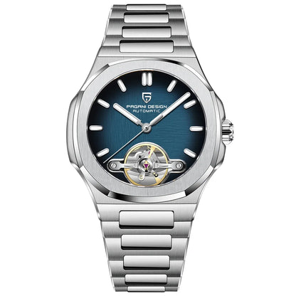 Montre automatique cœur ouvert, bracelet acier — Bleu canard