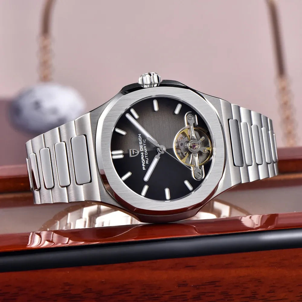 Montre automatique cœur ouvert, bracelet acier