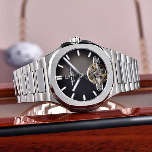 Montre automatique cœur ouvert, bracelet acier
