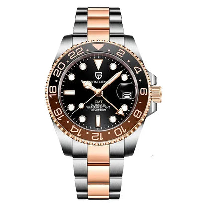 Montre automatique GMT 40 mm — Noir, acier et or rose
