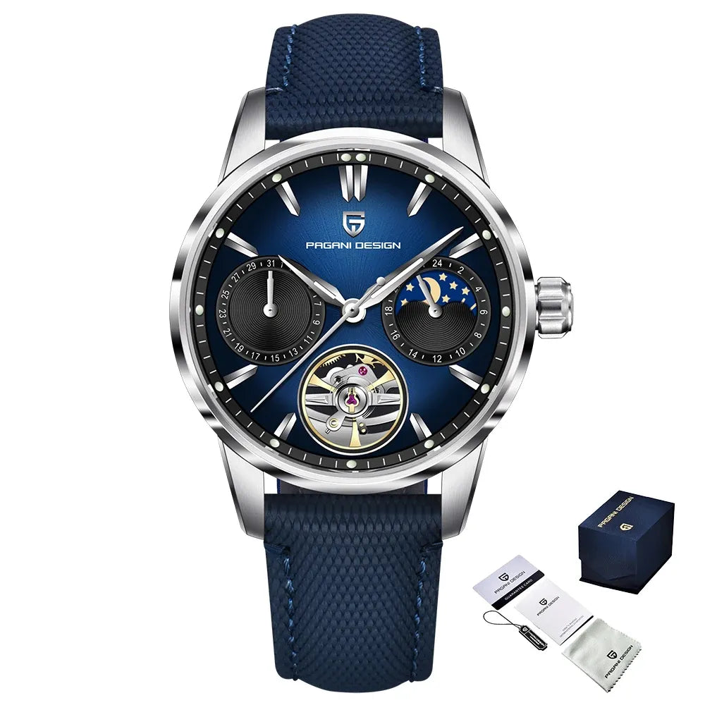 Montre automatique phase de lune 41 mm — Bleu, boîtier argent