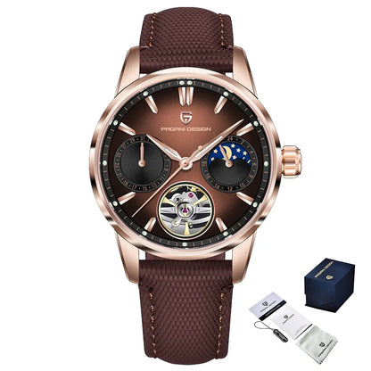 Montre automatique phase de lune 41 mm — Brun, boîtier or rose