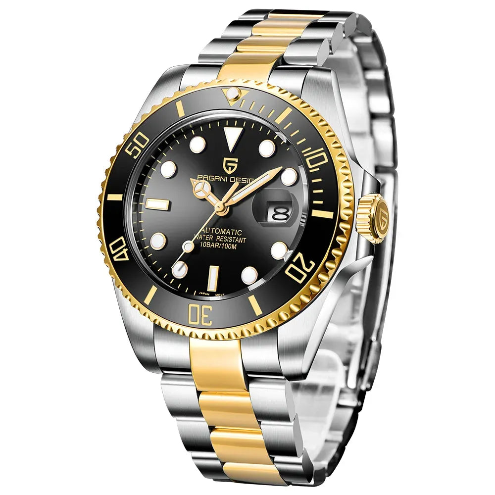 Montre de plongée automatique 43 mm — Noir, acier et or
