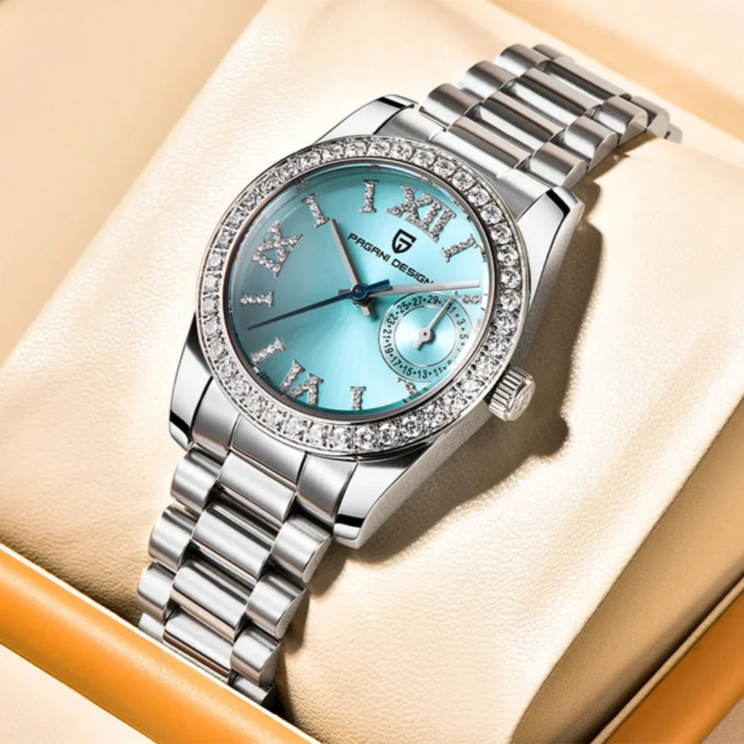Montre femme 32 mm, lunette sertie