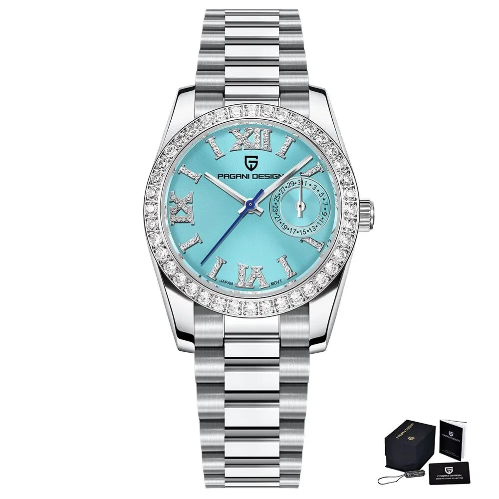Montre femme 32 mm, lunette sertie — Bleu glacier