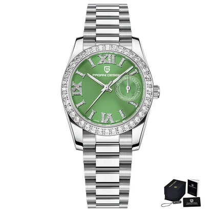 Montre femme 32 mm, lunette sertie — Vert amande