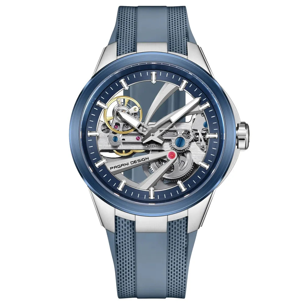 Montre squelette automatique sport 42 mm — Bleu