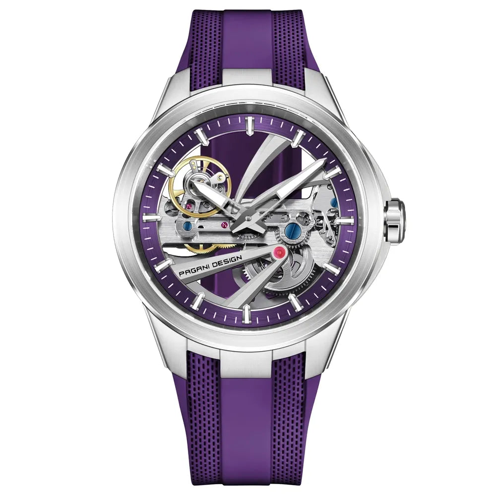 Montre squelette automatique sport 42 mm — Violet