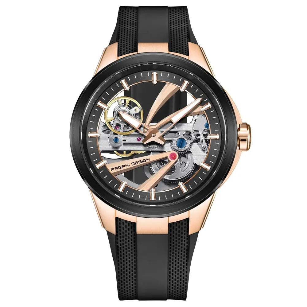 Montre squelette automatique sport 42 mm — Noir et or rose